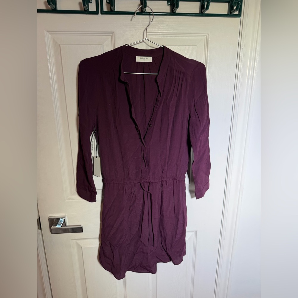 Babaton Bennett Dress XXS Plum Tie Waist 3/4 Sleeve NWT $168 - Picture 2 of 5
